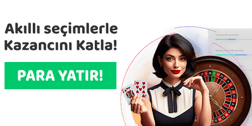 Rulet masasının önünde kart tutan kadın figürüyle birlikte Para Yatır çağrısı yapılan casino tanıtım görseli